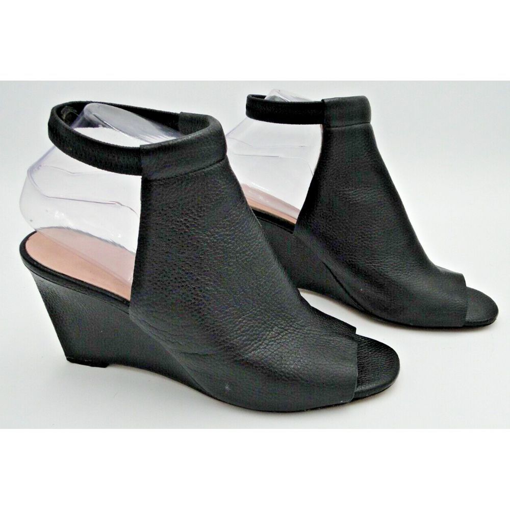 Kate Spade "Vero Cuoio" Sz 8.5M Black Wedge‎ Leather Open Toe Sling Back Wedge